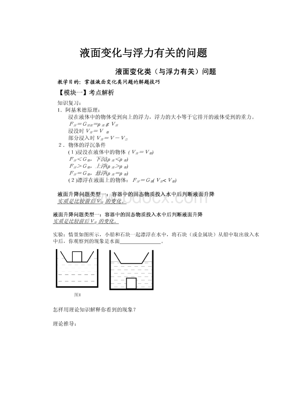 液面变化与浮力有关的问题.docx