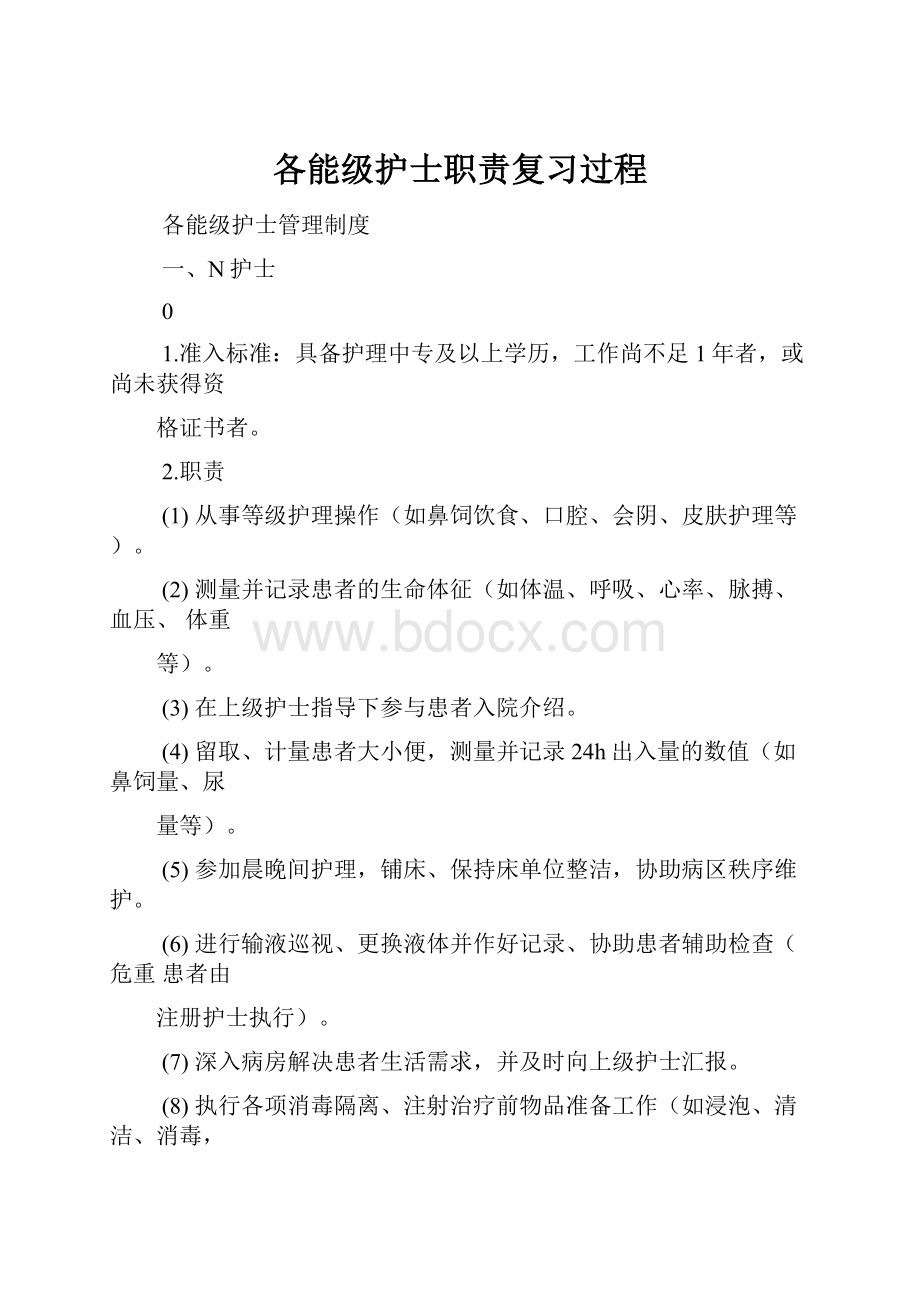 各能级护士职责复习过程.docx