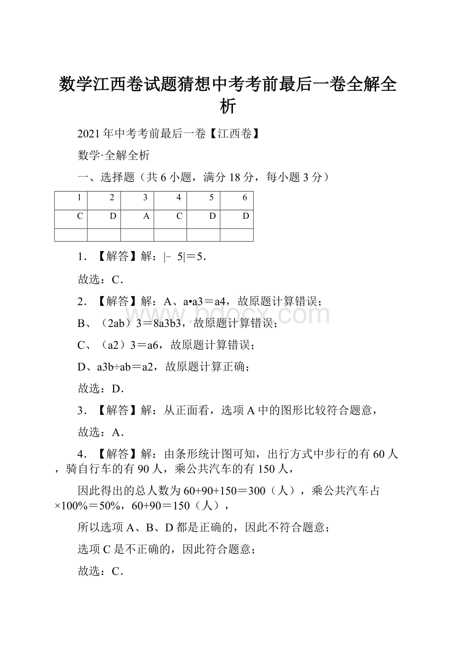 数学江西卷试题猜想中考考前最后一卷全解全析.docx_第1页