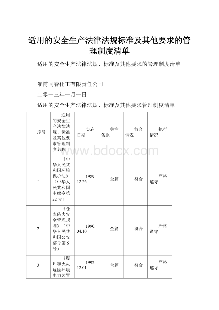 适用的安全生产法律法规标准及其他要求的管理制度清单.docx