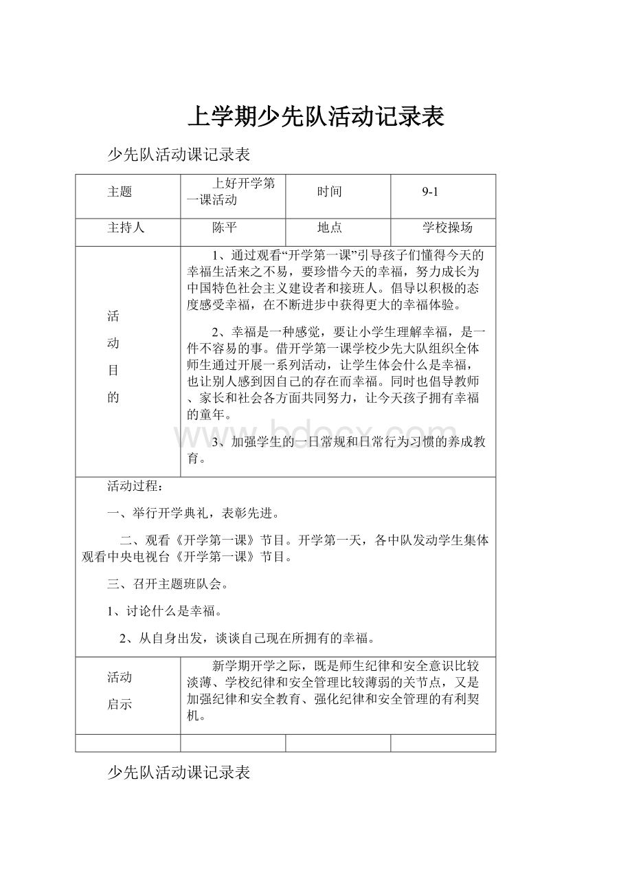 上学期少先队活动记录表.docx