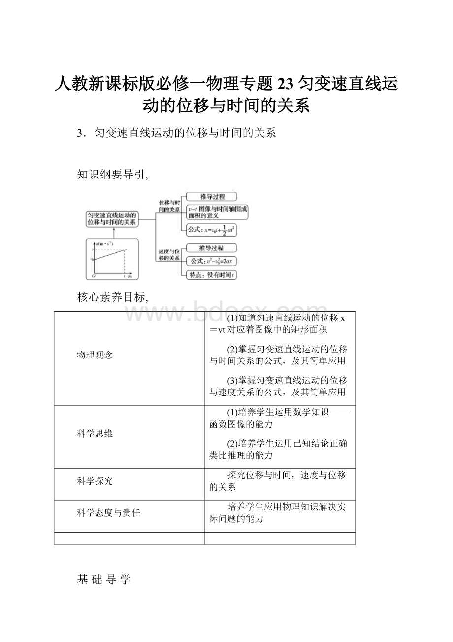 人教新课标版必修一物理专题23匀变速直线运动的位移与时间的关系.docx