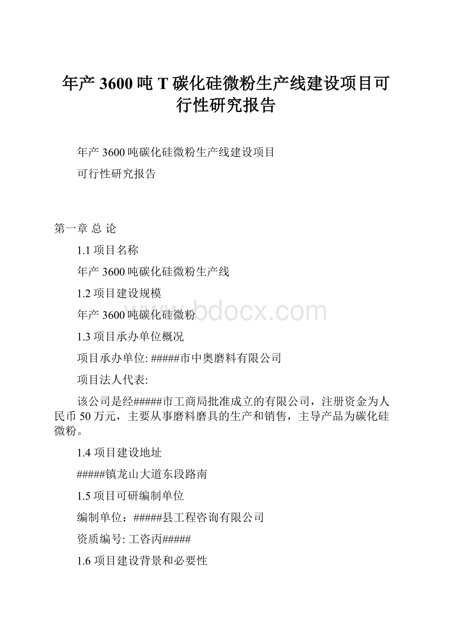 年产3600吨T碳化硅微粉生产线建设项目可行性研究报告.docx_第1页