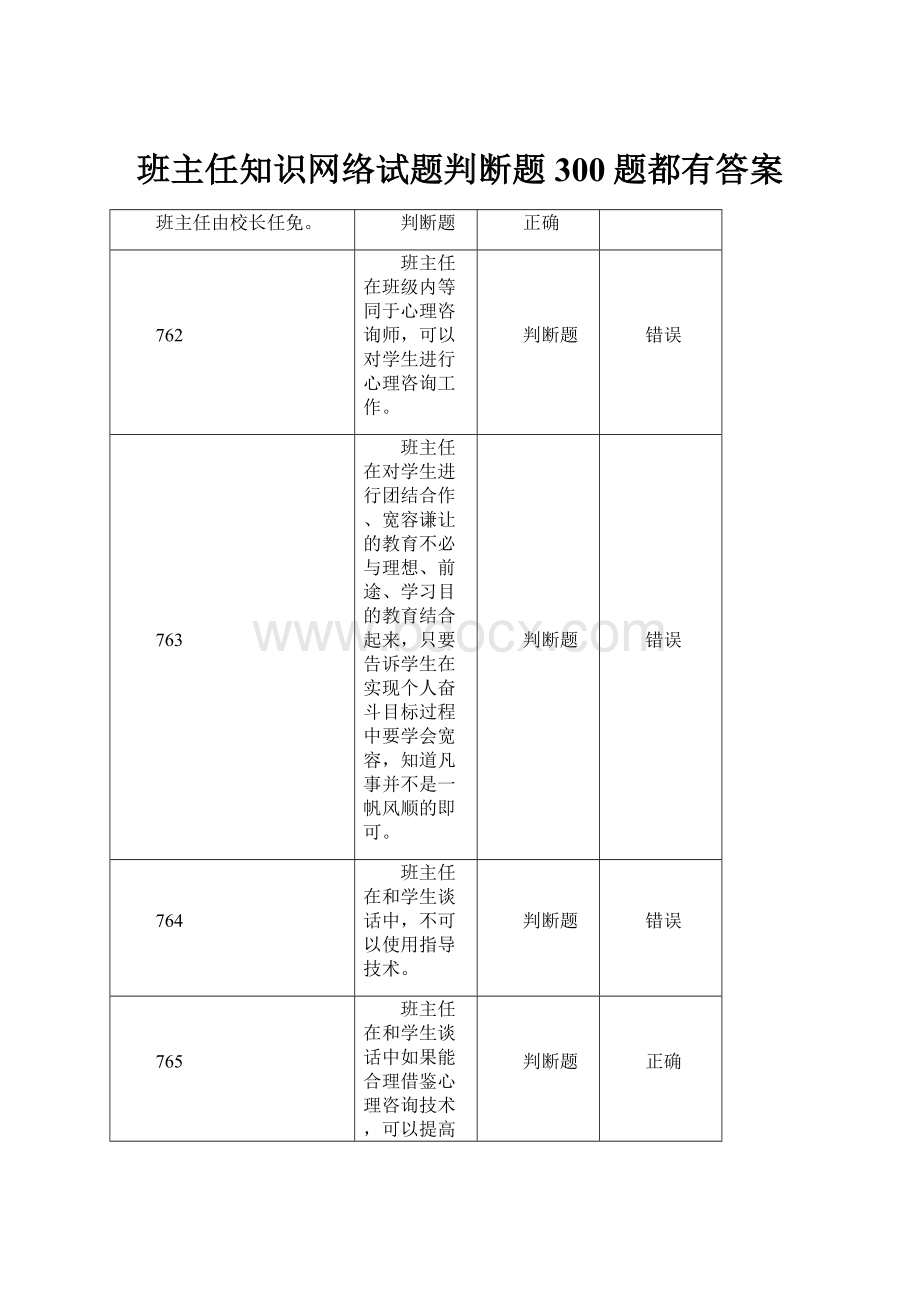 班主任知识网络试题判断题300题都有答案.docx