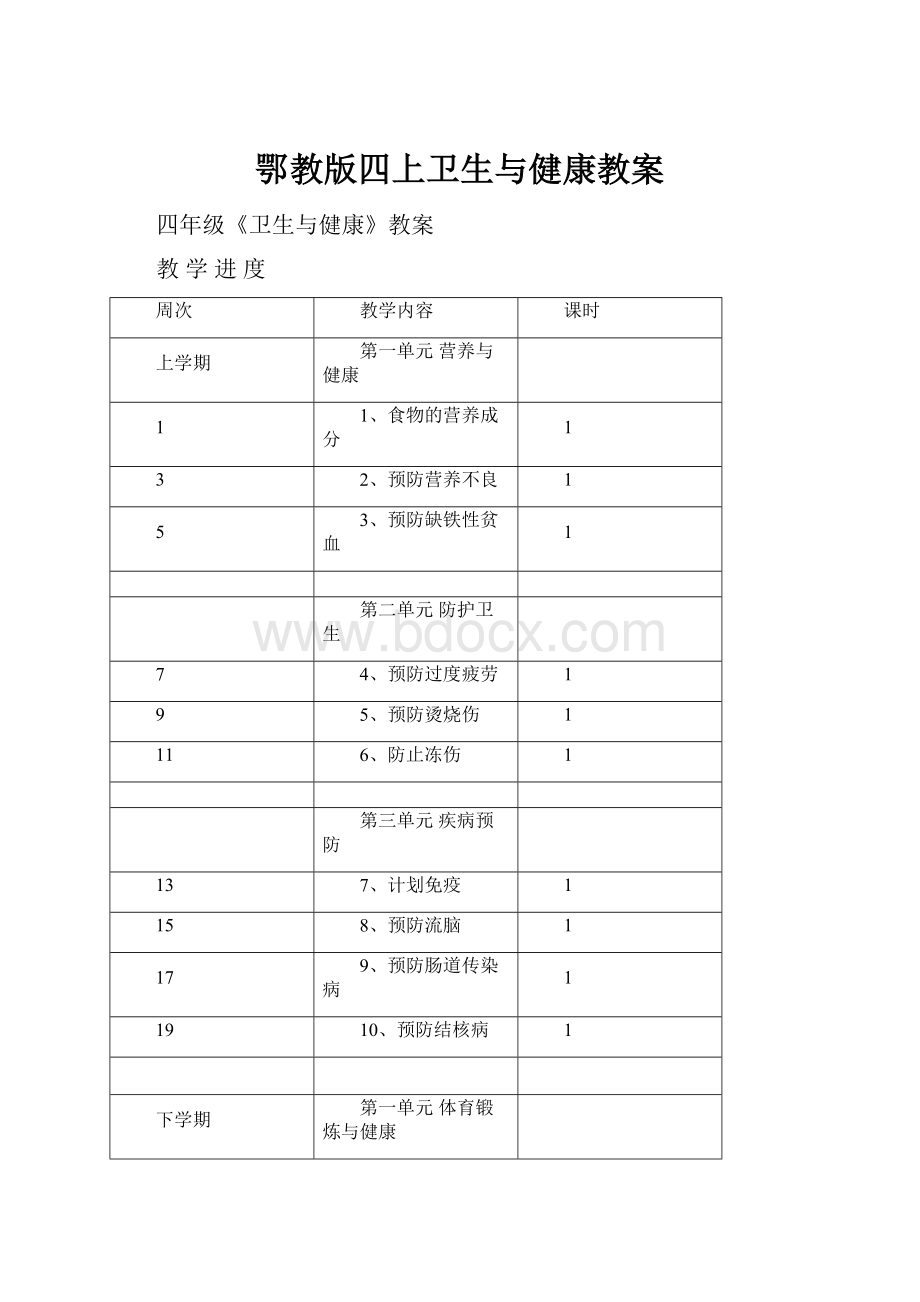 鄂教版四上卫生与健康教案.docx