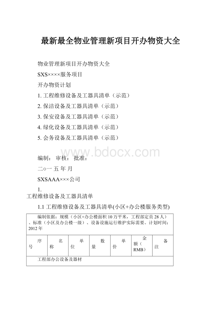 最新最全物业管理新项目开办物资大全.docx