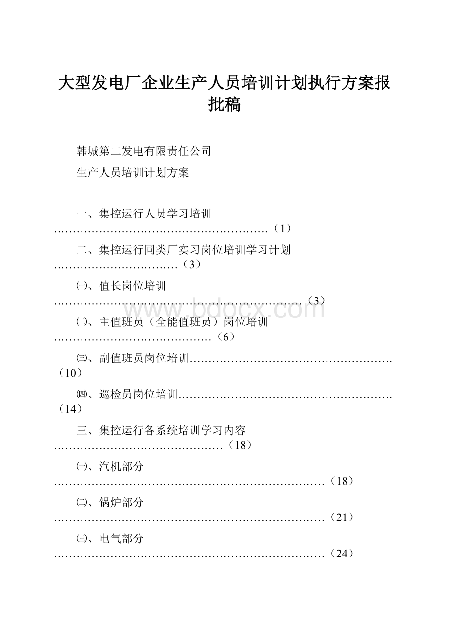 大型发电厂企业生产人员培训计划执行方案报批稿.docx