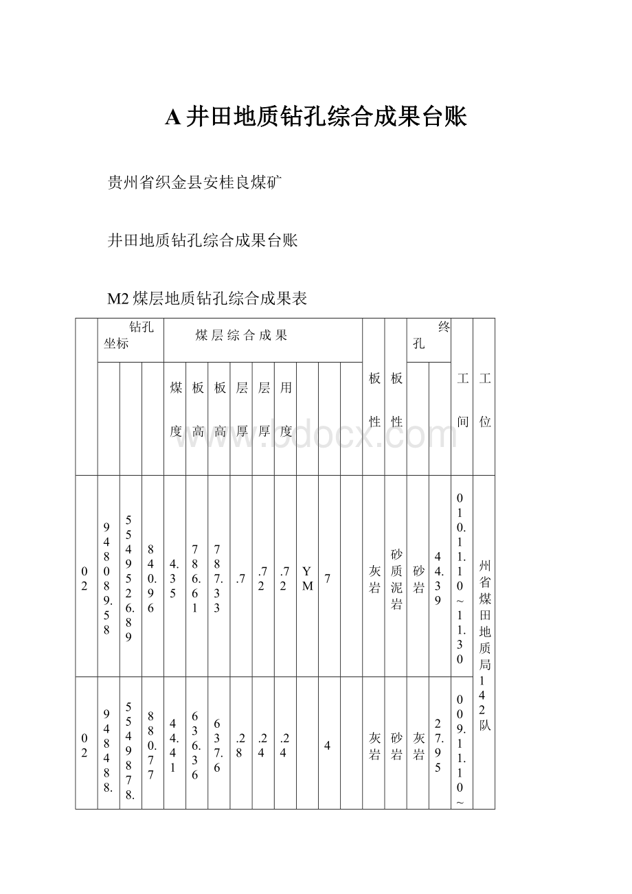 A井田地质钻孔综合成果台账.docx_第1页