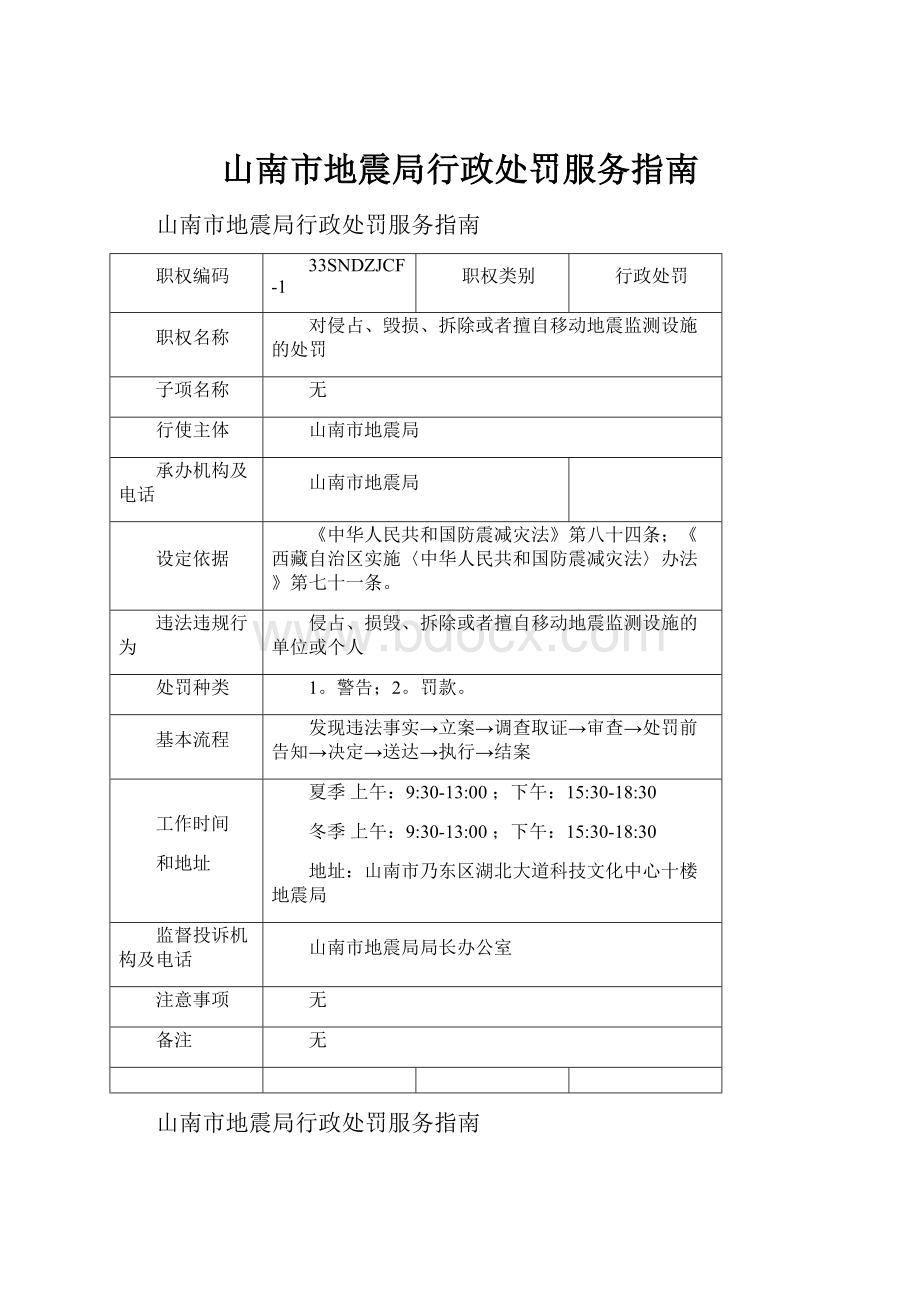 山南市地震局行政处罚服务指南.docx_第1页