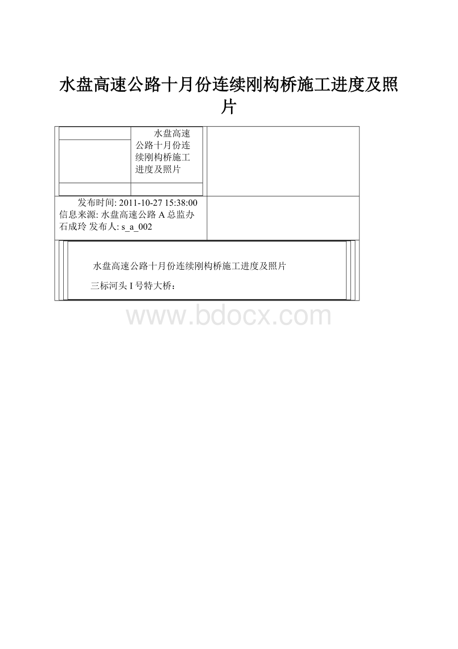 水盘高速公路十月份连续刚构桥施工进度及照片.docx_第1页