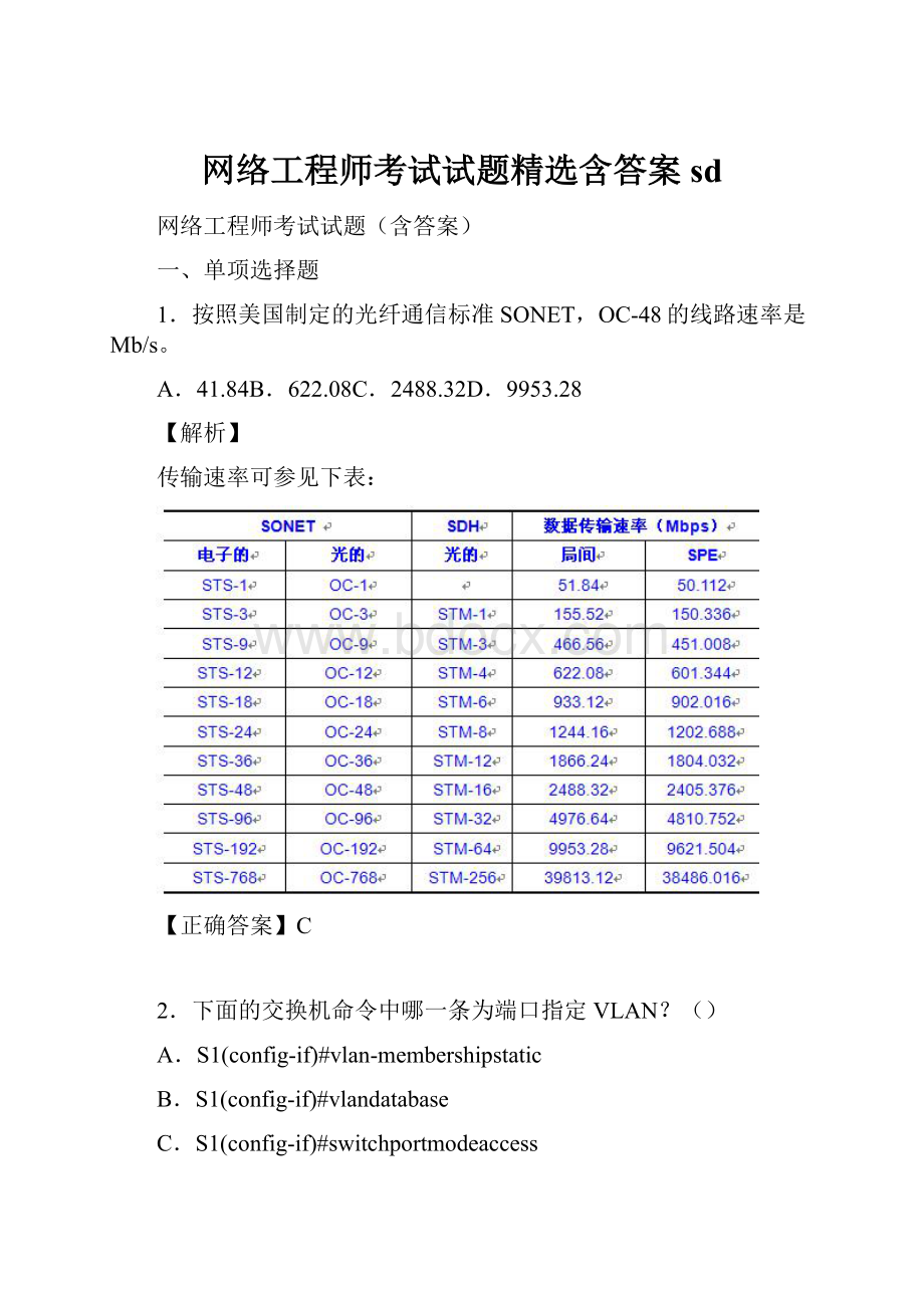 网络工程师考试试题精选含答案sd.docx