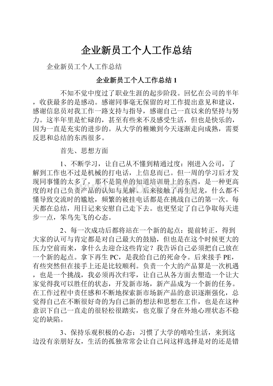 企业新员工个人工作总结.docx