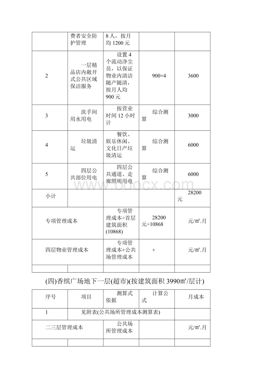 香缤广场商业业态物业治理收费方案测算.docx_第3页