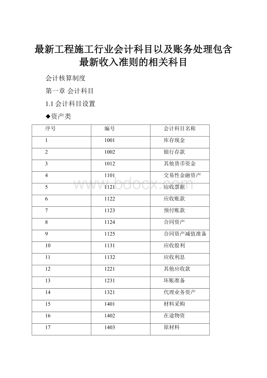 最新工程施工行业会计科目以及账务处理包含最新收入准则的相关科目.docx