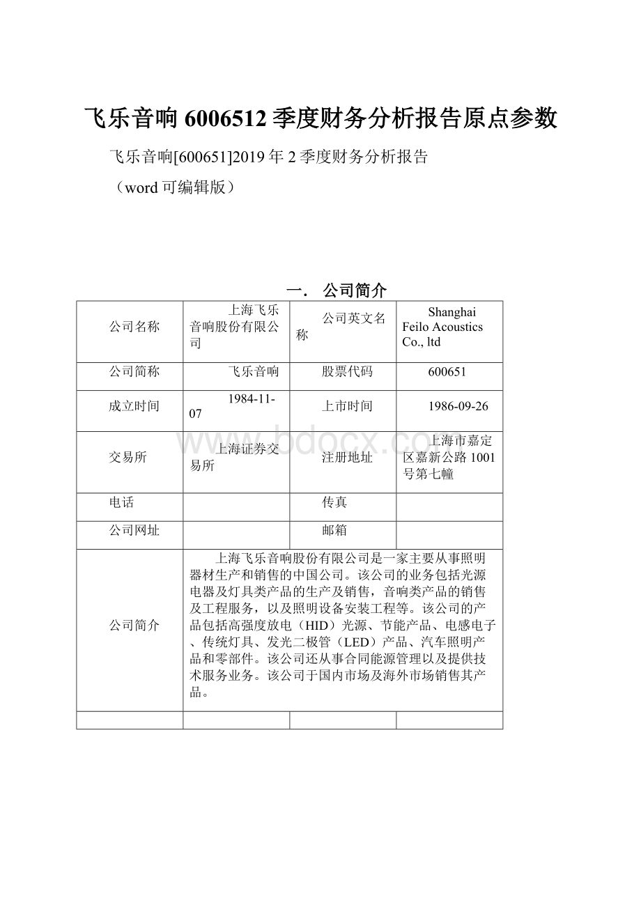 飞乐音响6006512季度财务分析报告原点参数.docx_第1页