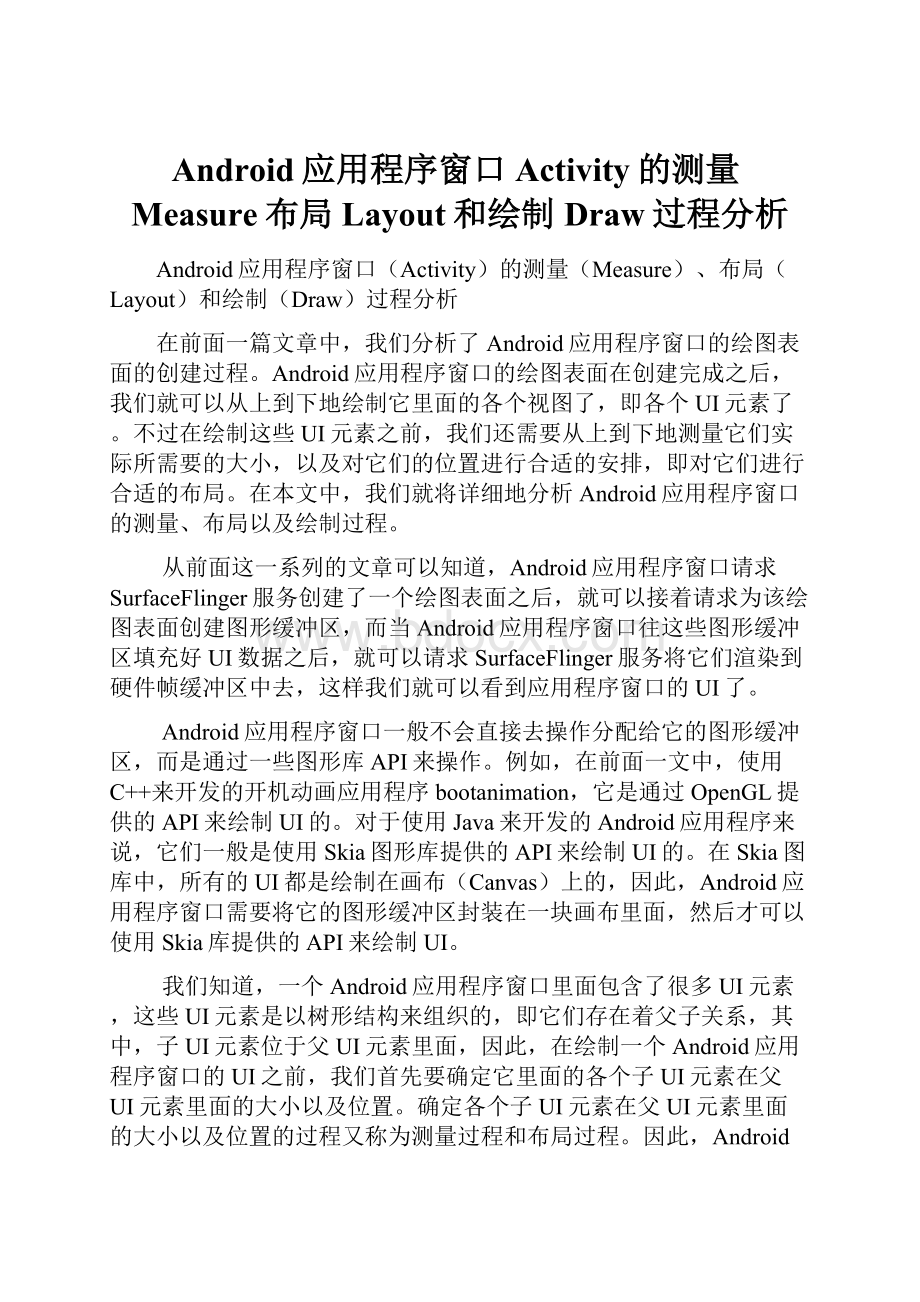 Android应用程序窗口Activity的测量Measure布局Layout和绘制Draw过程分析.docx_第1页