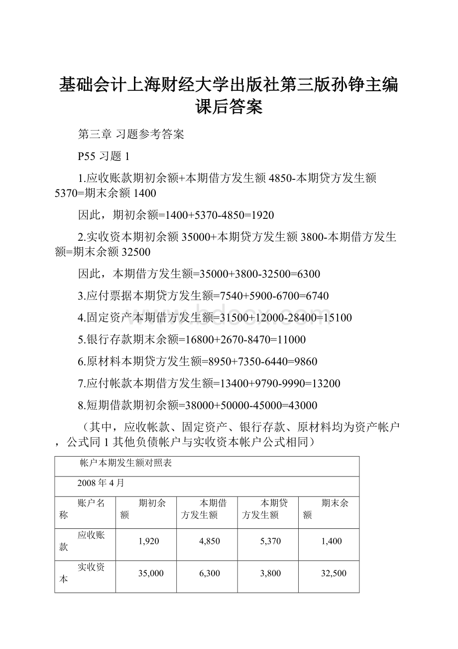 基础会计上海财经大学出版社第三版孙铮主编课后答案.docx_第1页