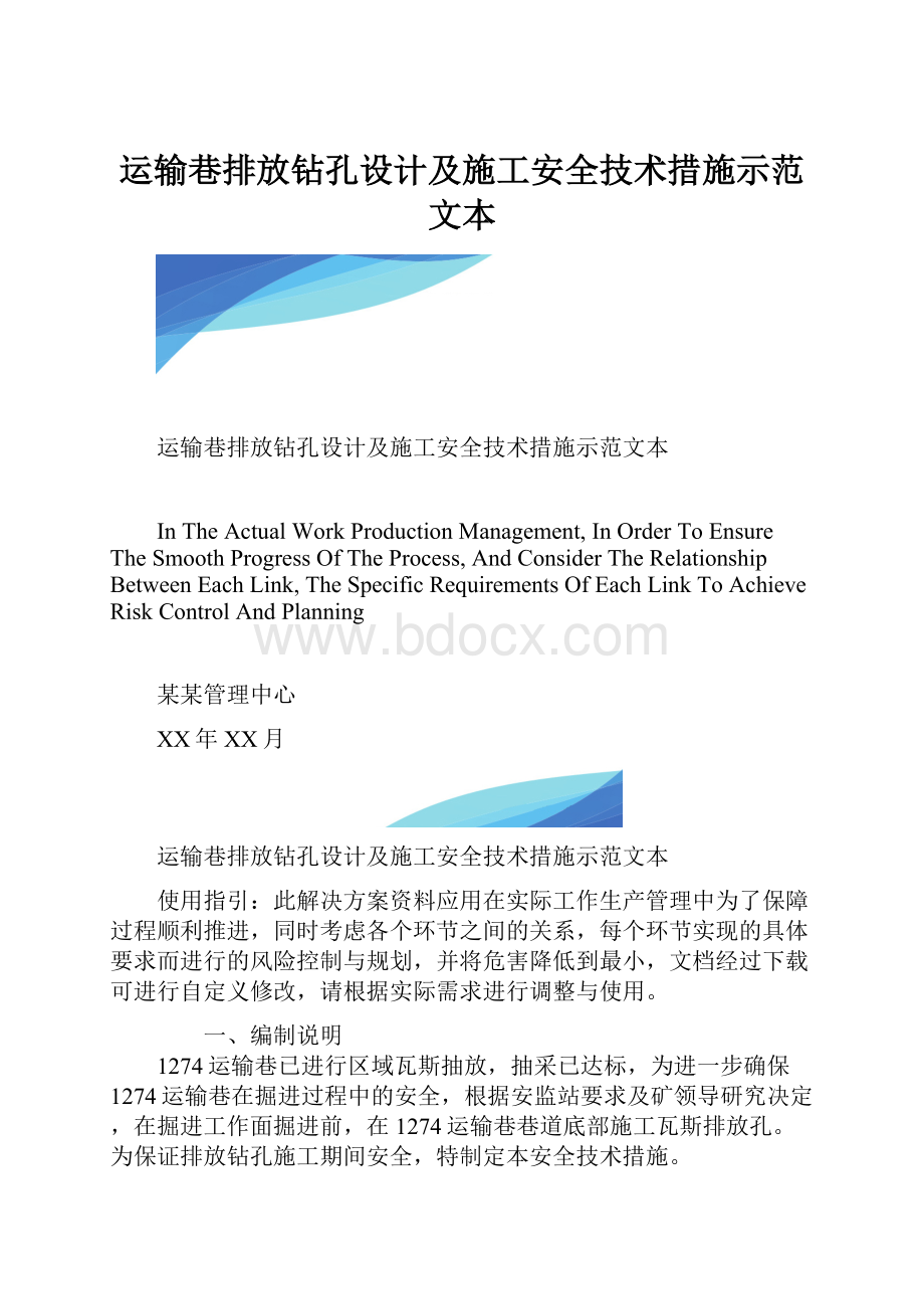 运输巷排放钻孔设计及施工安全技术措施示范文本.docx_第1页