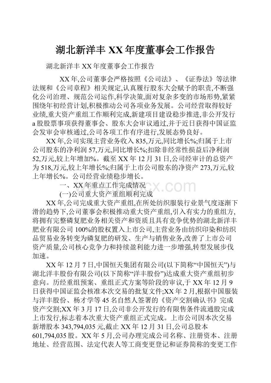 湖北新洋丰XX年度董事会工作报告.docx