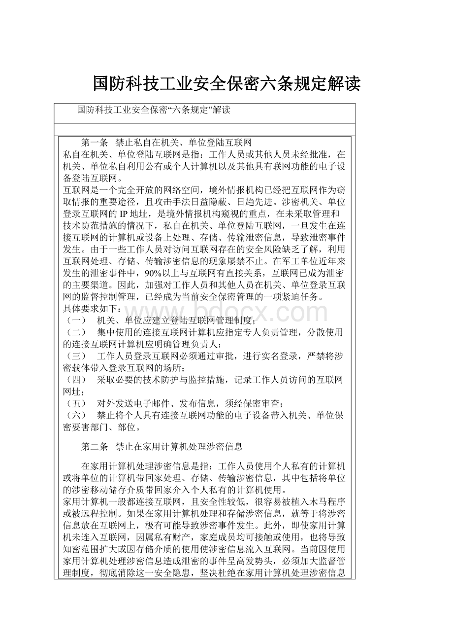 国防科技工业安全保密六条规定解读.docx_第1页