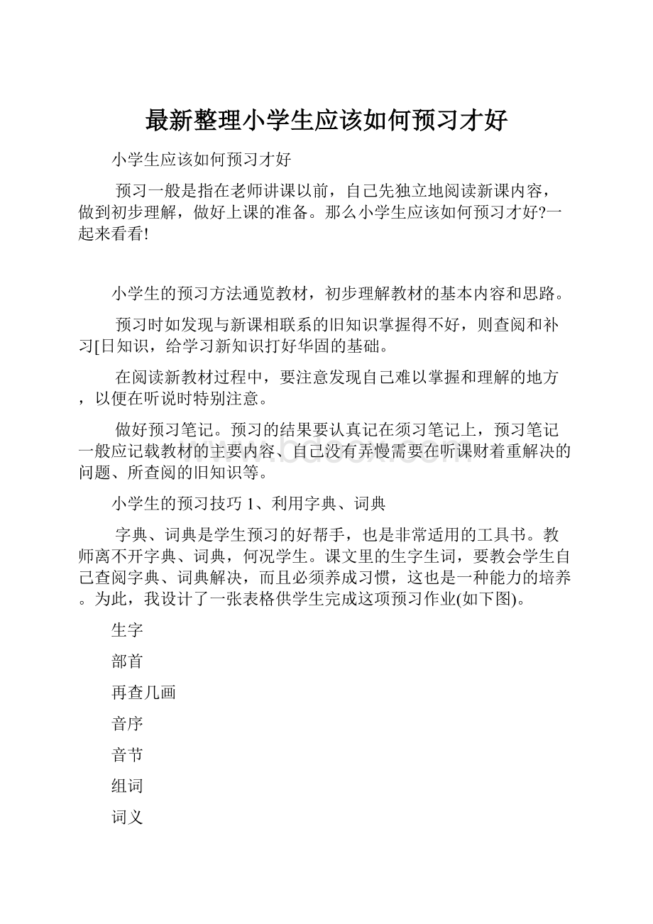 最新整理小学生应该如何预习才好.docx_第1页