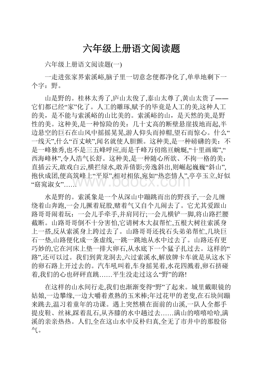 六年级上册语文阅读题.docx_第1页