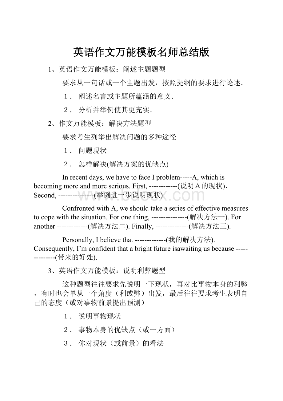 英语作文万能模板名师总结版.docx_第1页