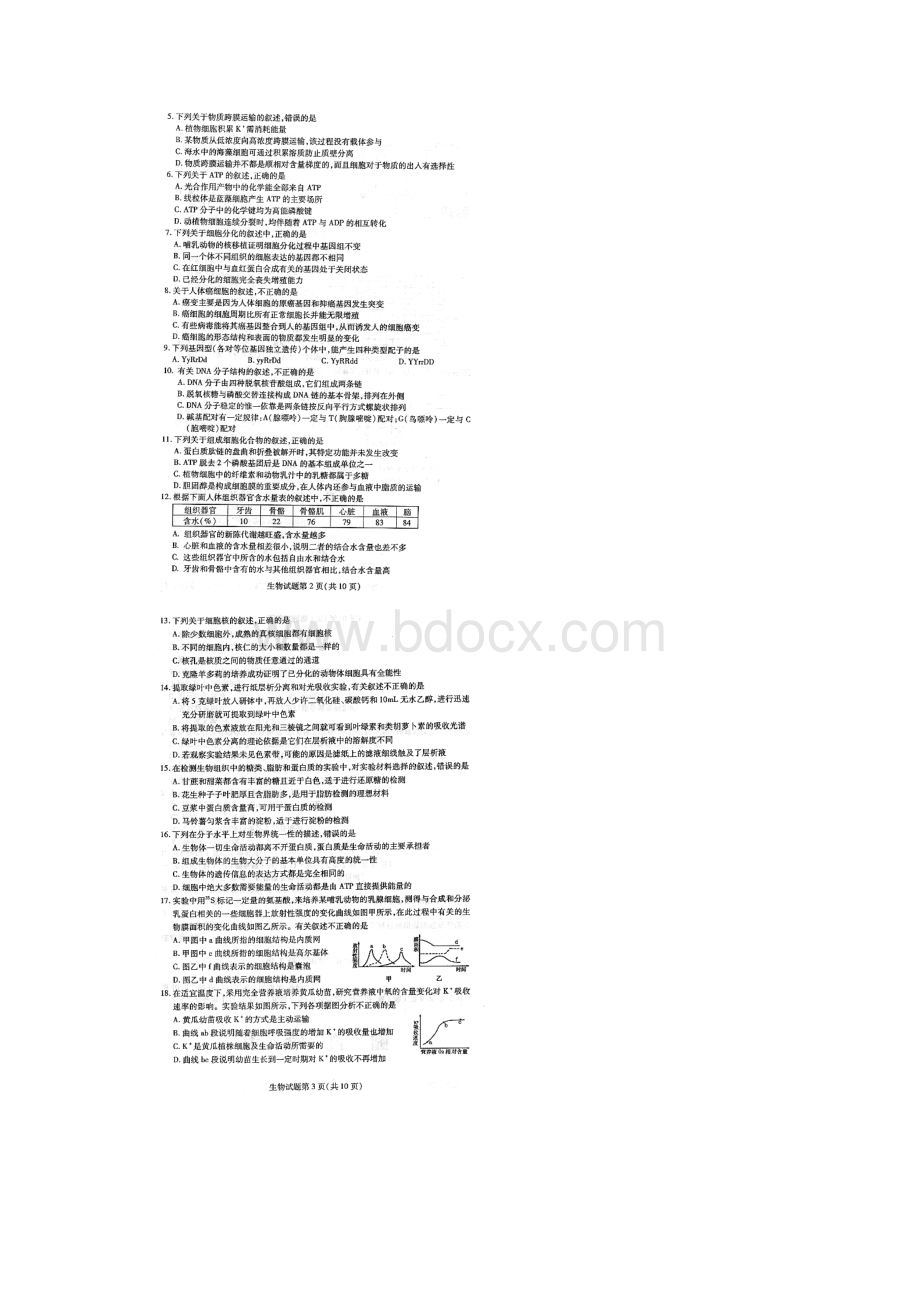 山东省泰安市届高三上学期期中考试扫描版生物doc.docx_第2页