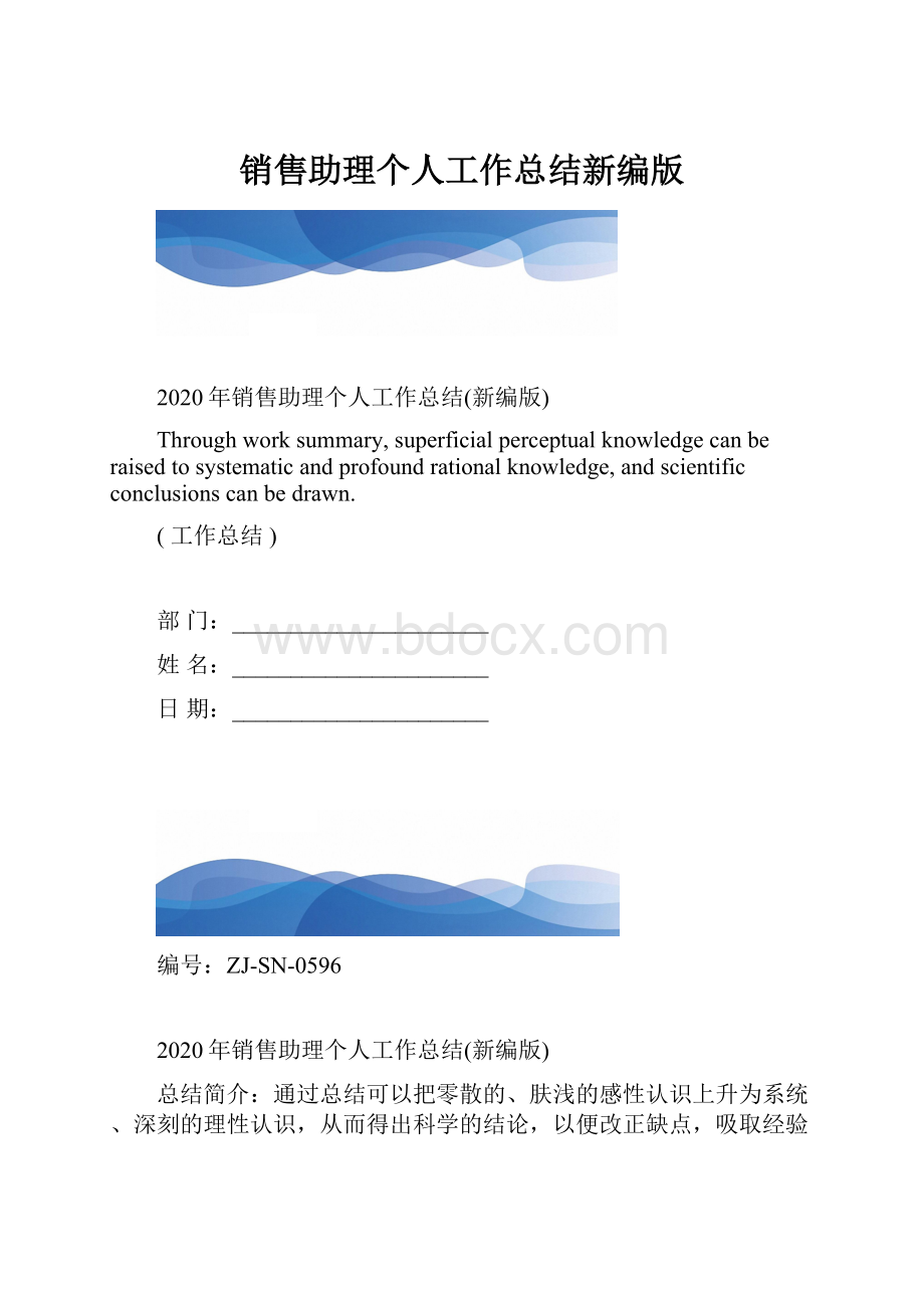 销售助理个人工作总结新编版.docx_第1页