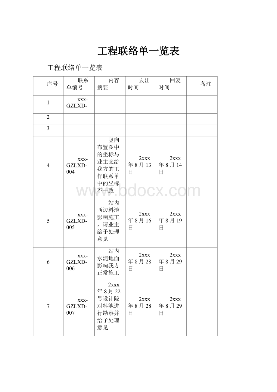 工程联络单一览表.docx