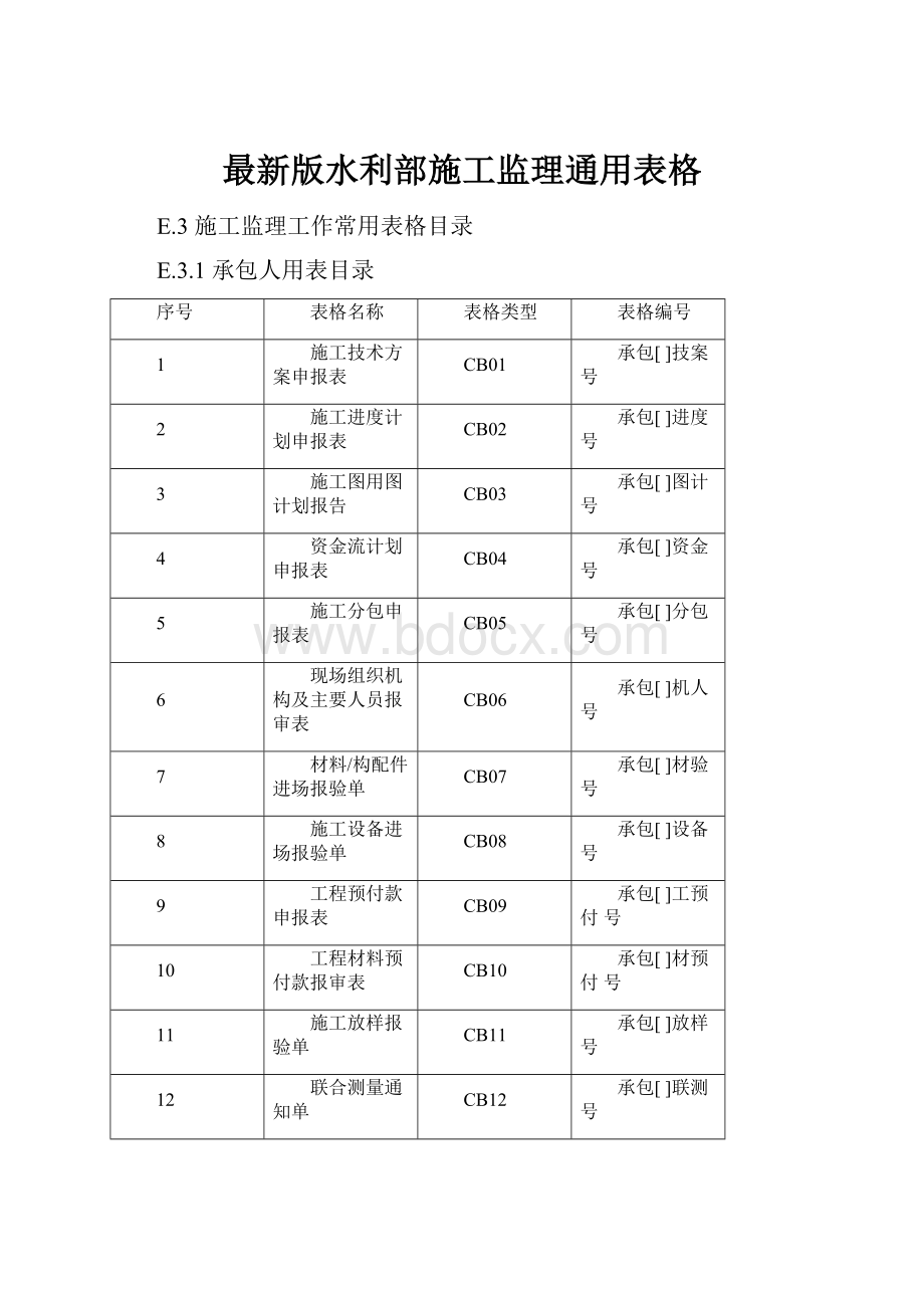 最新版水利部施工监理通用表格.docx_第1页