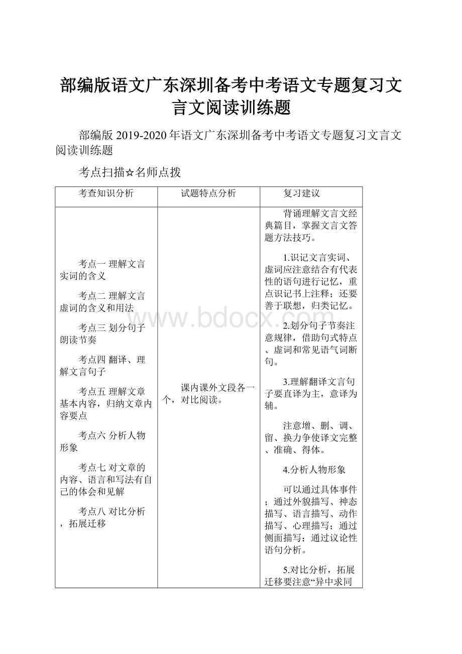 部编版语文广东深圳备考中考语文专题复习文言文阅读训练题.docx