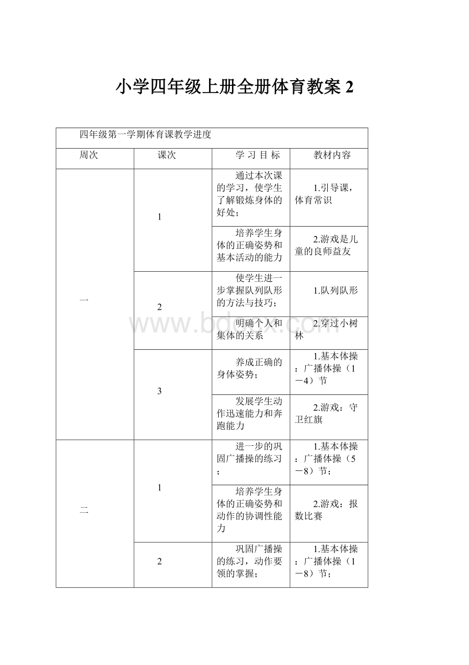 小学四年级上册全册体育教案 2.docx