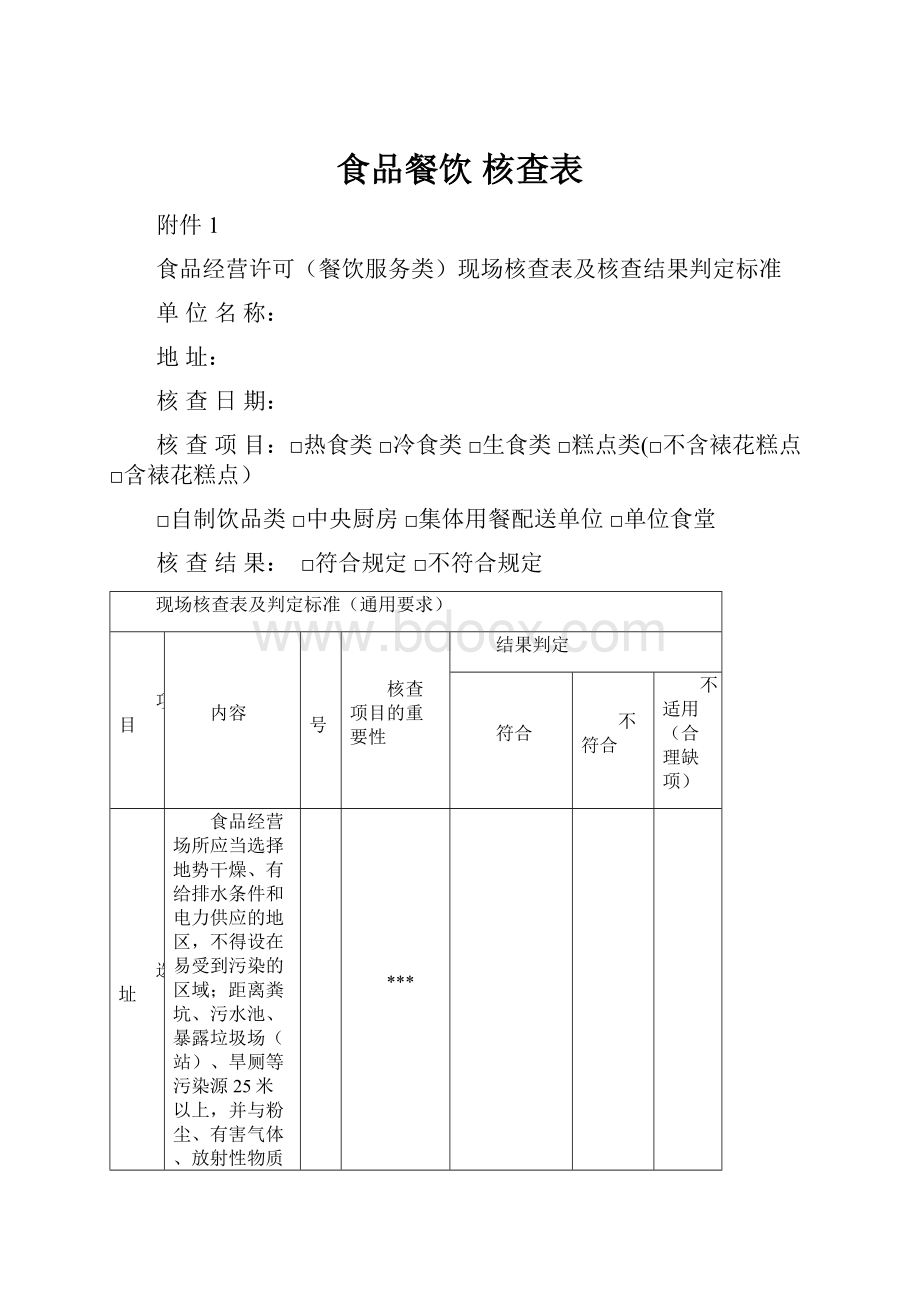 食品餐饮 核查表.docx_第1页