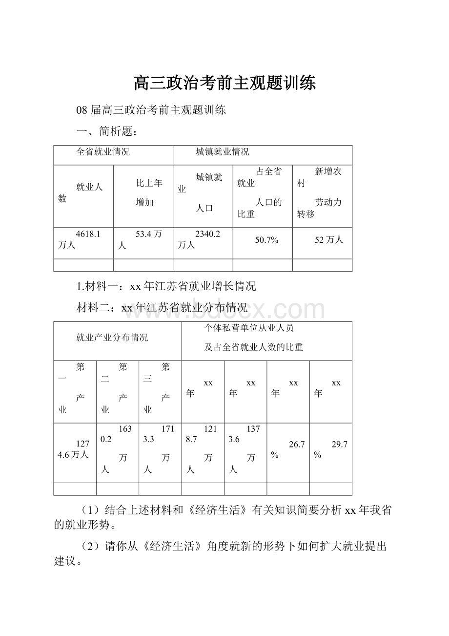 高三政治考前主观题训练.docx_第1页