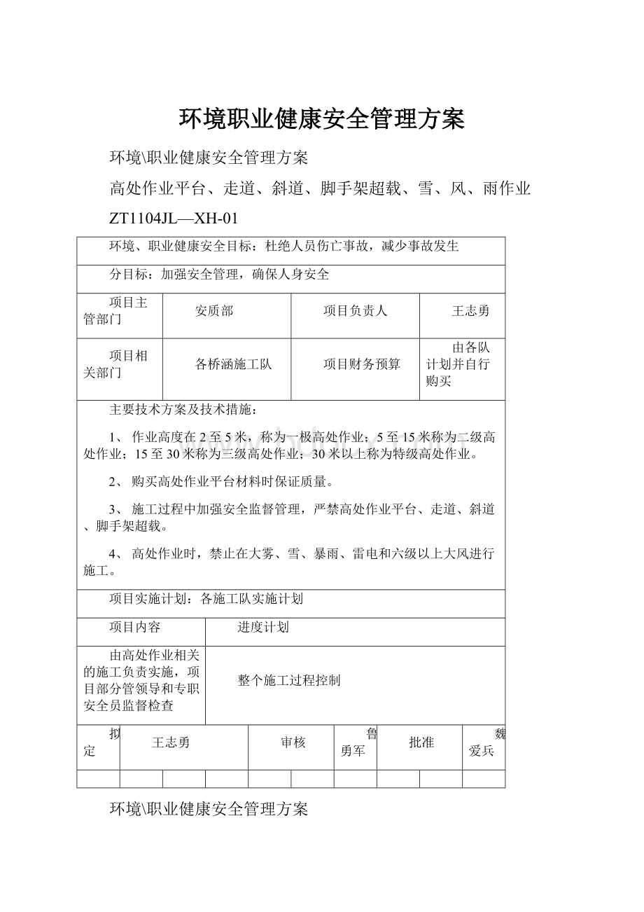 环境职业健康安全管理方案.docx_第1页