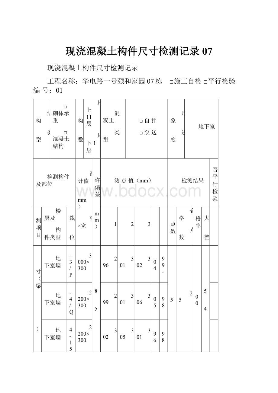 现浇混凝土构件尺寸检测记录07.docx