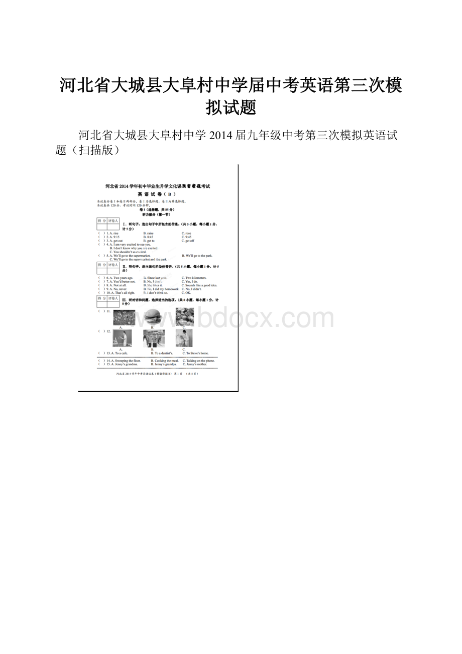 河北省大城县大阜村中学届中考英语第三次模拟试题.docx