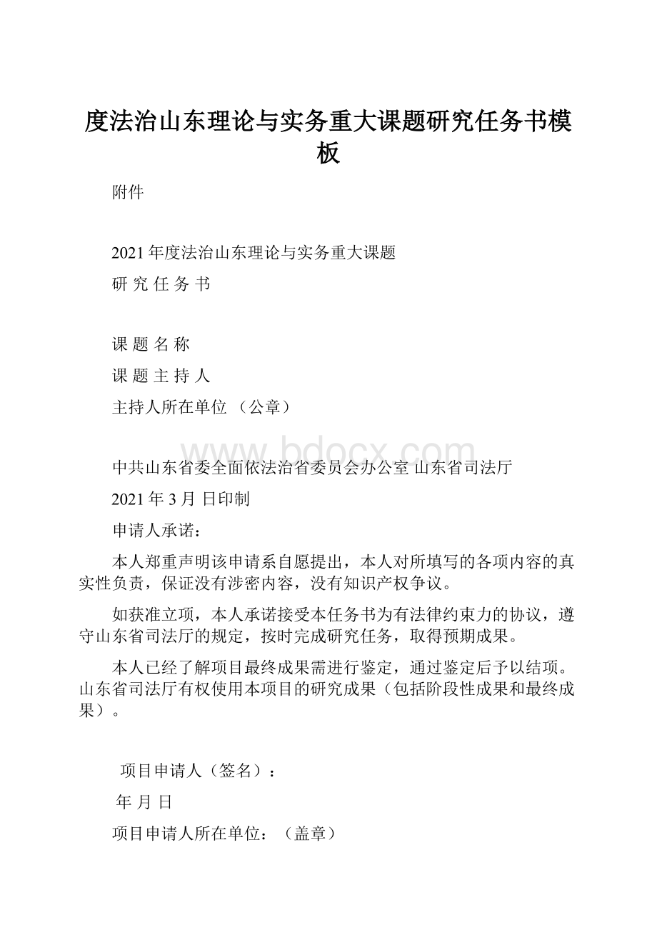 度法治山东理论与实务重大课题研究任务书模板.docx