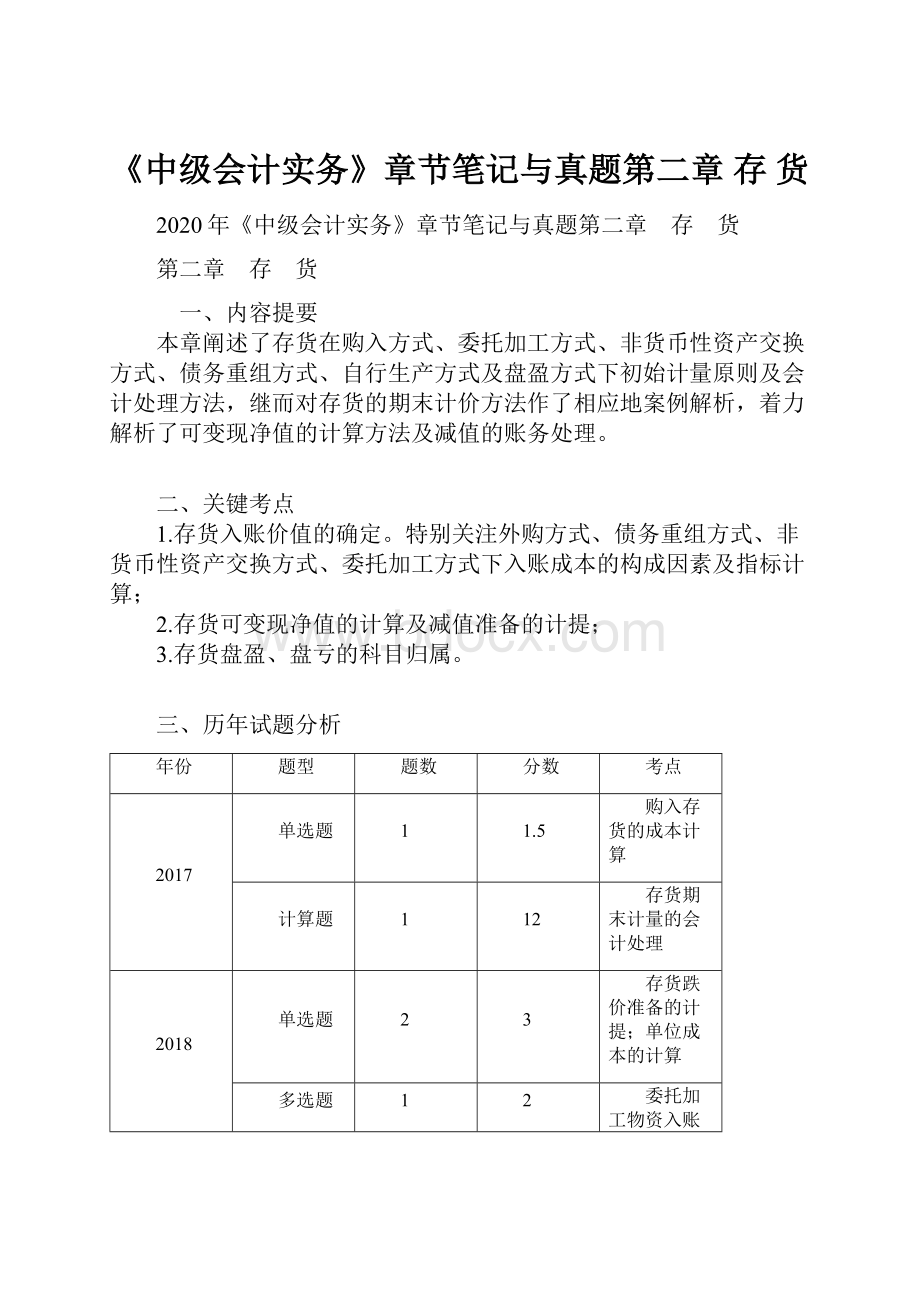 《中级会计实务》章节笔记与真题第二章 存 货.docx