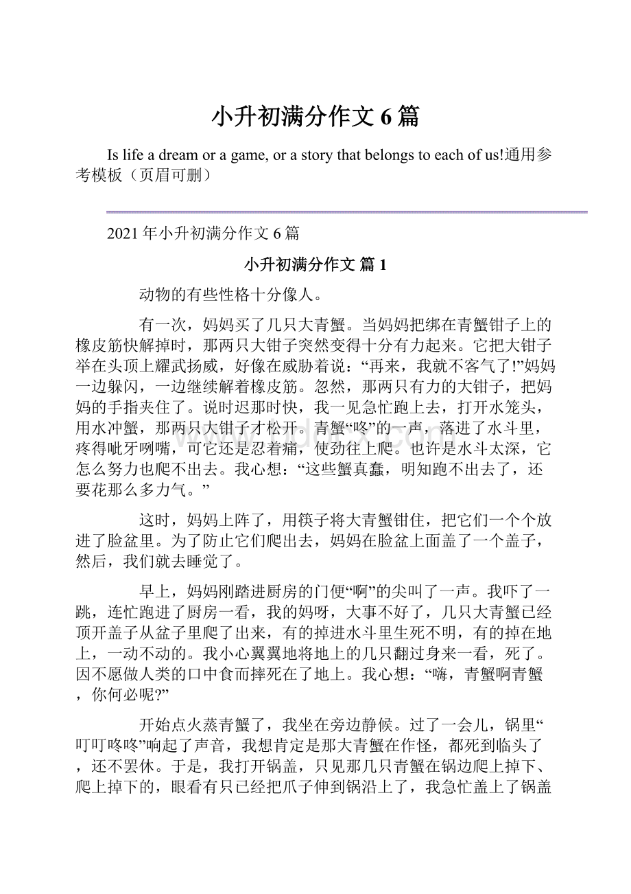 小升初满分作文6篇.docx_第1页