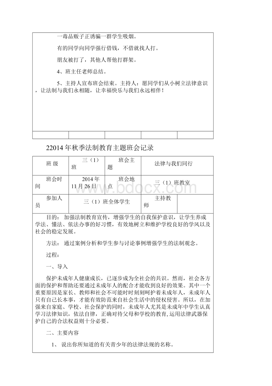 秋季小学法制教育主题班会记录.docx_第2页