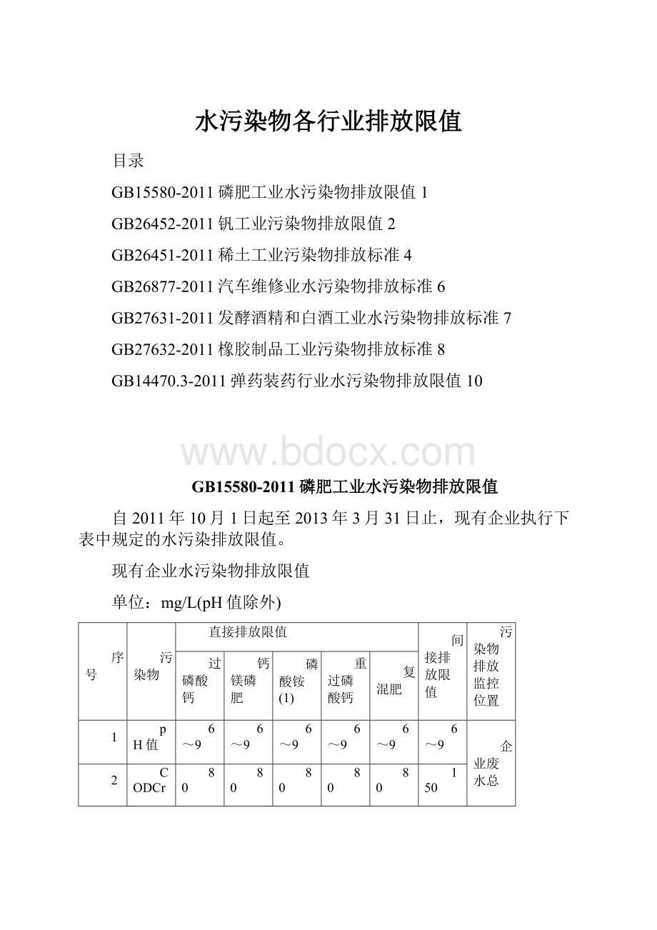 水污染物各行业排放限值.docx