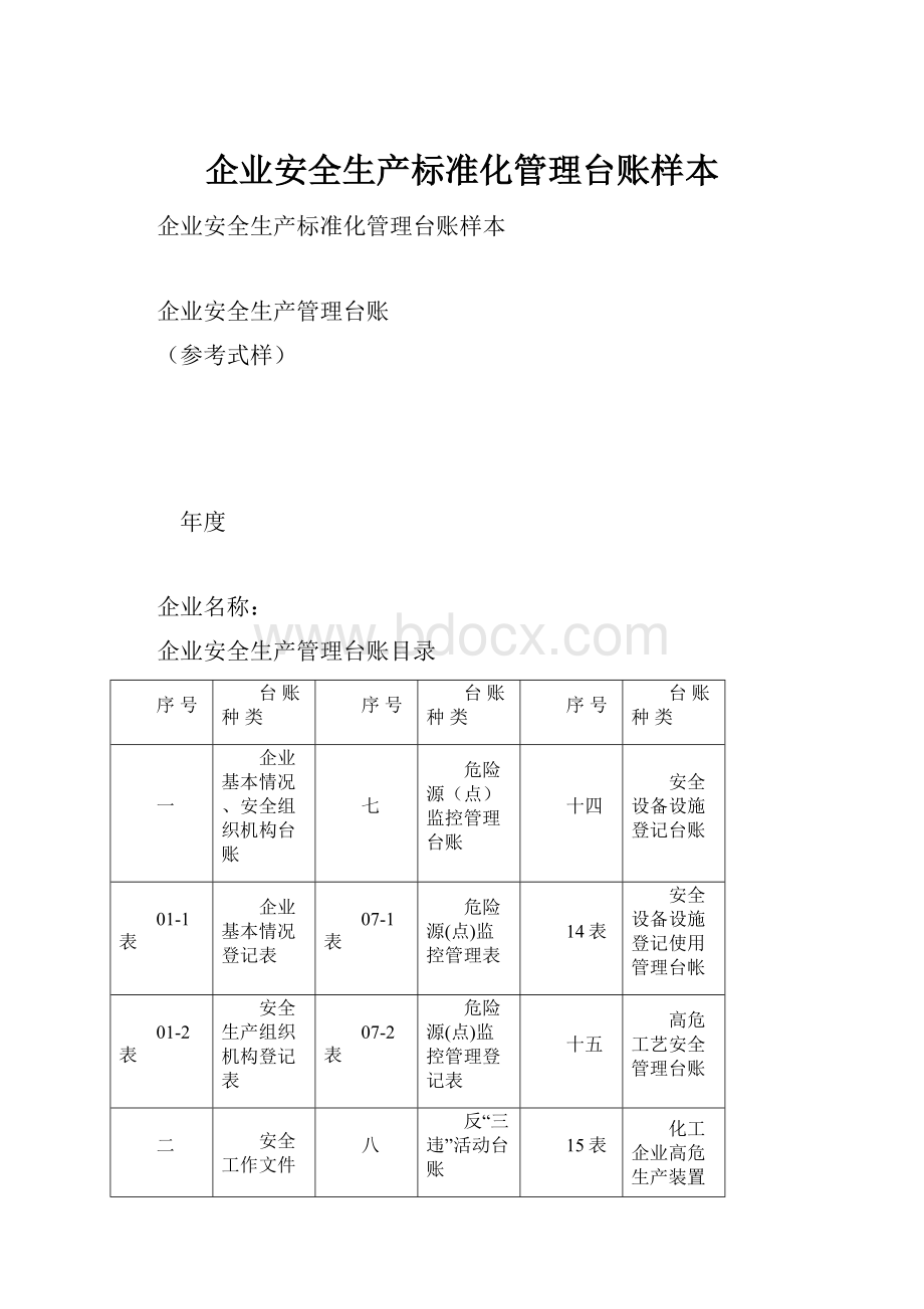 企业安全生产标准化管理台账样本.docx_第1页