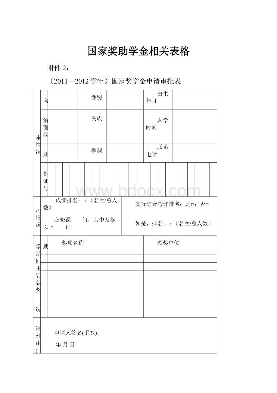 国家奖助学金相关表格.docx