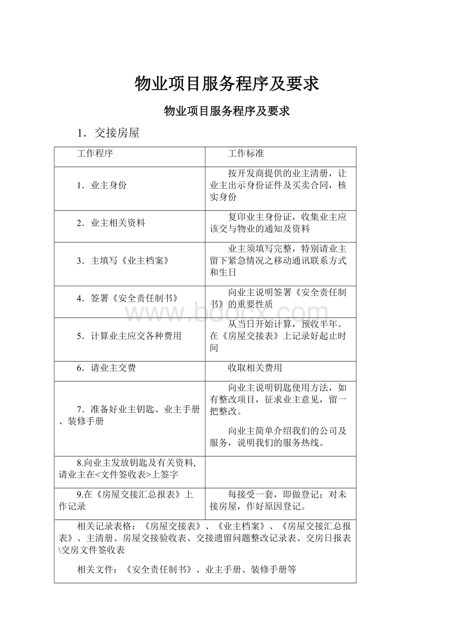 物业项目服务程序及要求.docx_第1页