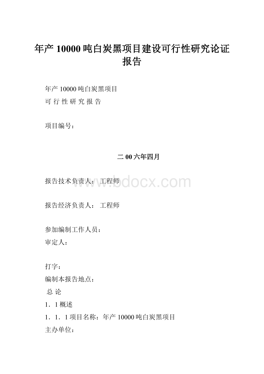 年产10000吨白炭黑项目建设可行性研究论证报告.docx