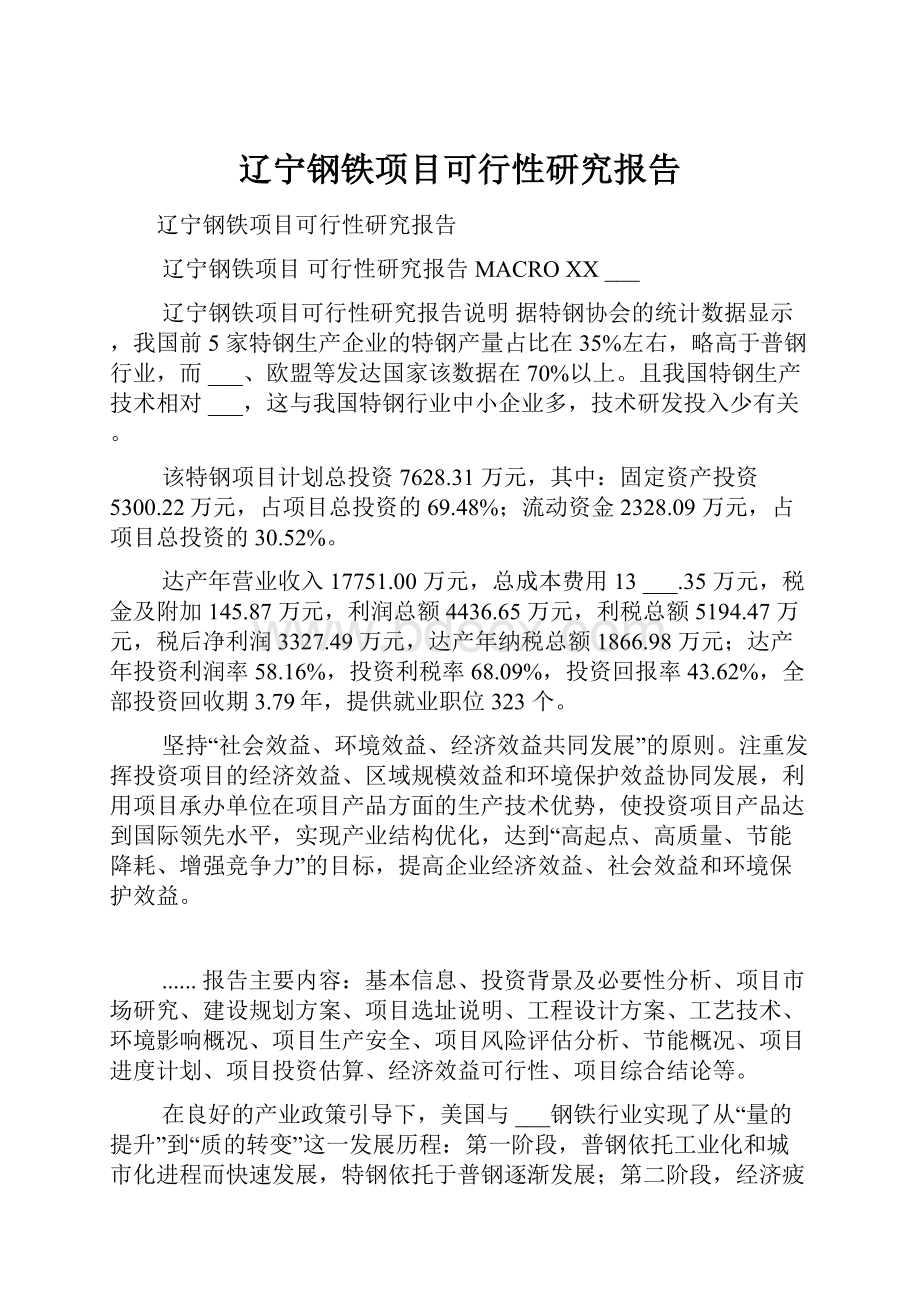 辽宁钢铁项目可行性研究报告.docx_第1页