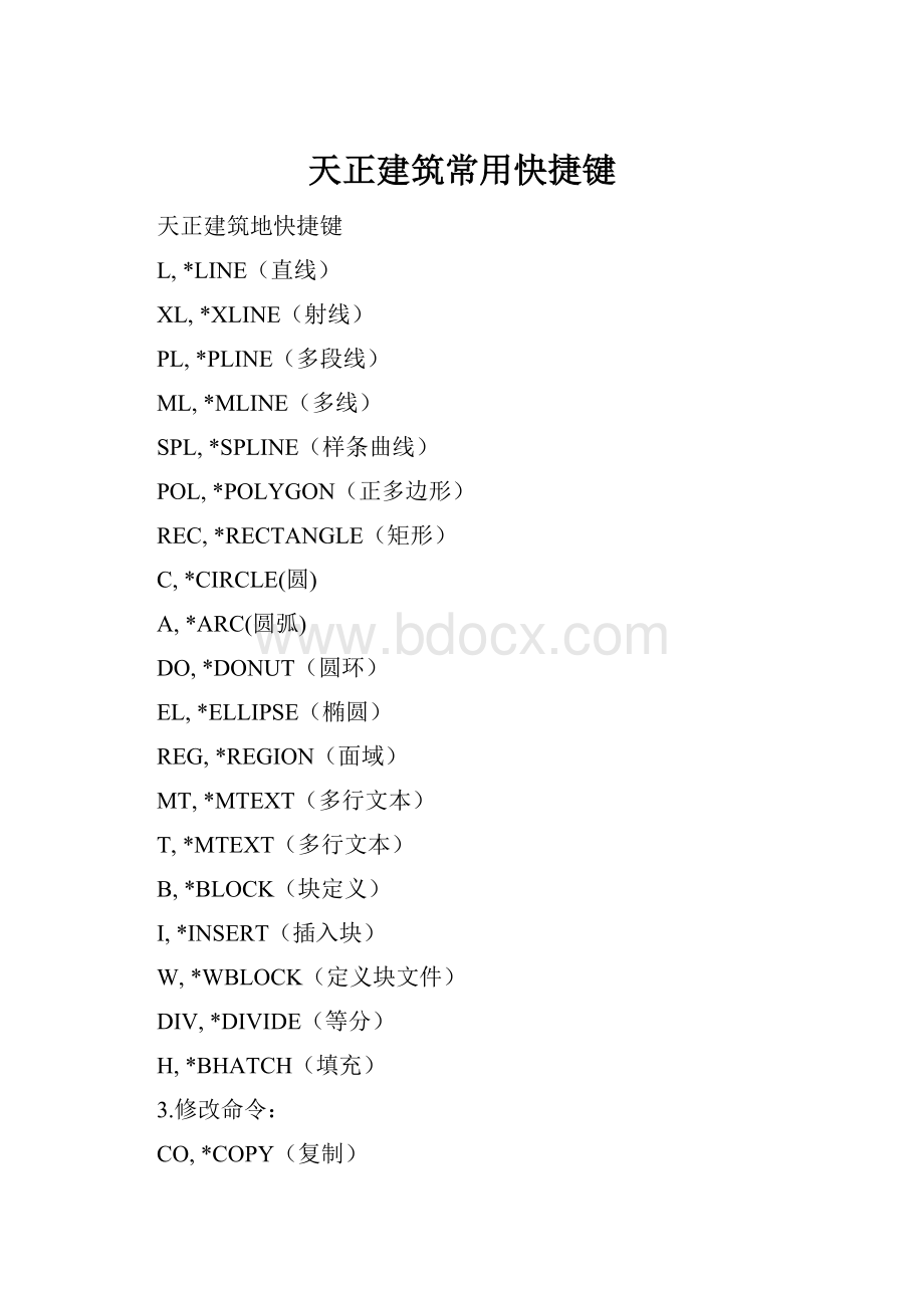 天正建筑常用快捷键.docx_第1页