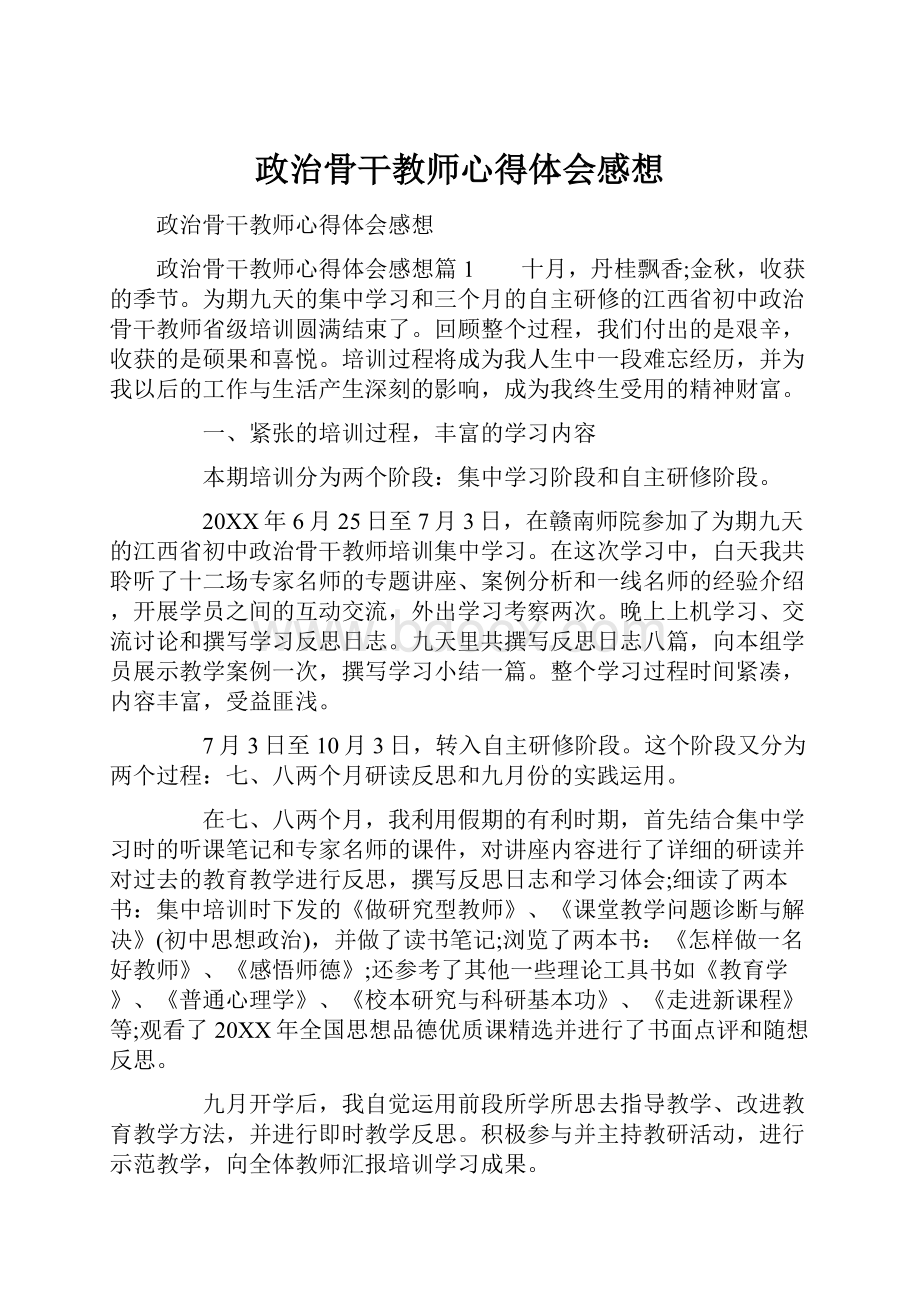 政治骨干教师心得体会感想.docx